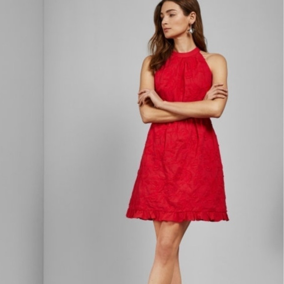 Ted Baker London Lorene Halter Neck Dress Red 100% Cotton Size 3 C - Picture 2 of 10